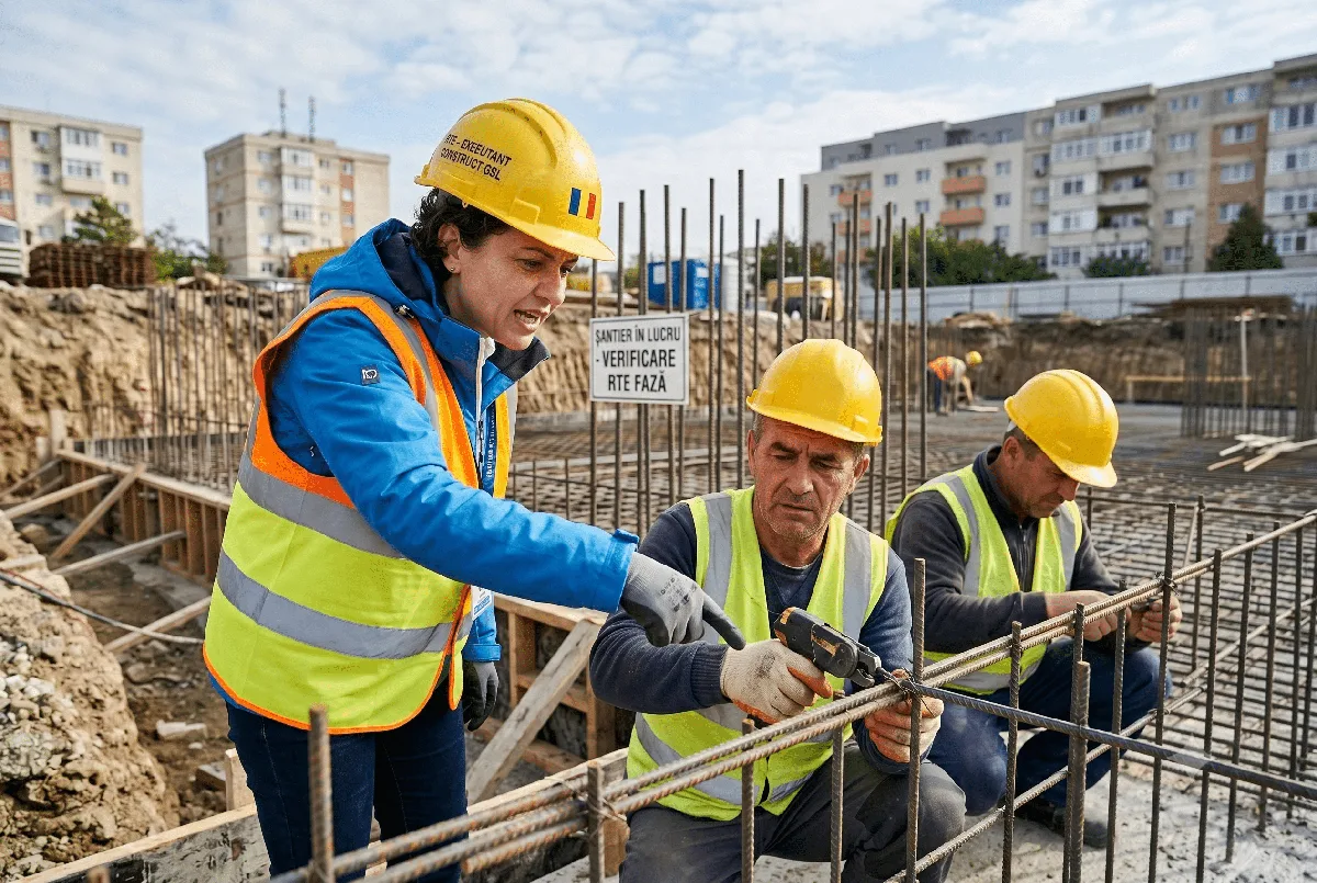 Responsabil tehnic execuție RTE coordonând echipa de constructori